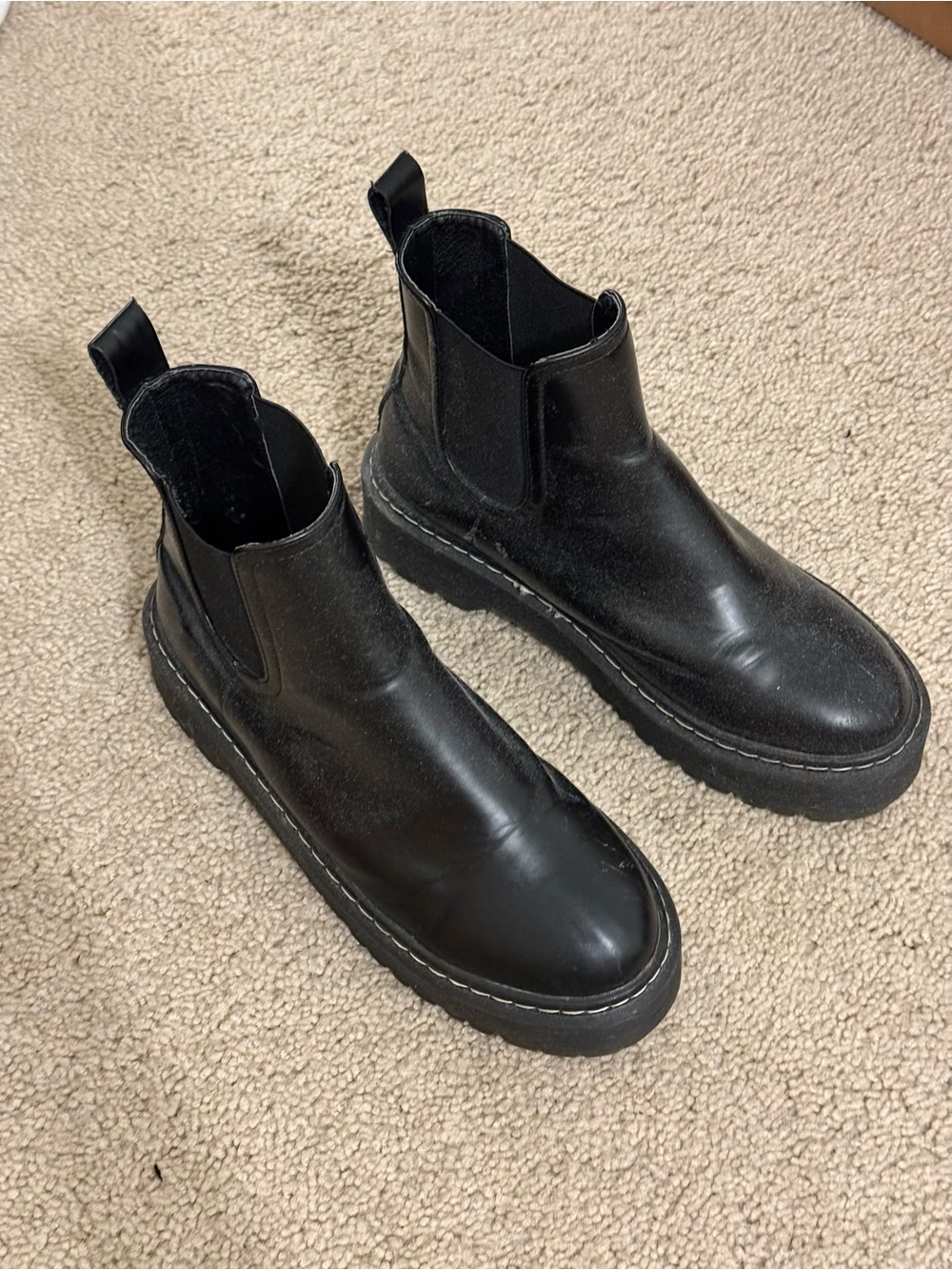 Women’s Black Chelsea Work Boots Worn and Used